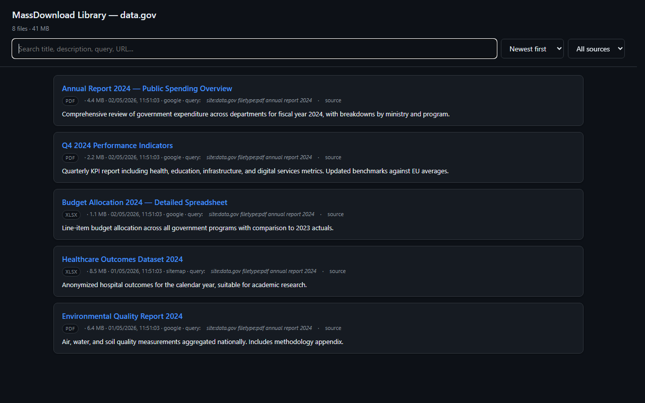 Per-host library.html with live search