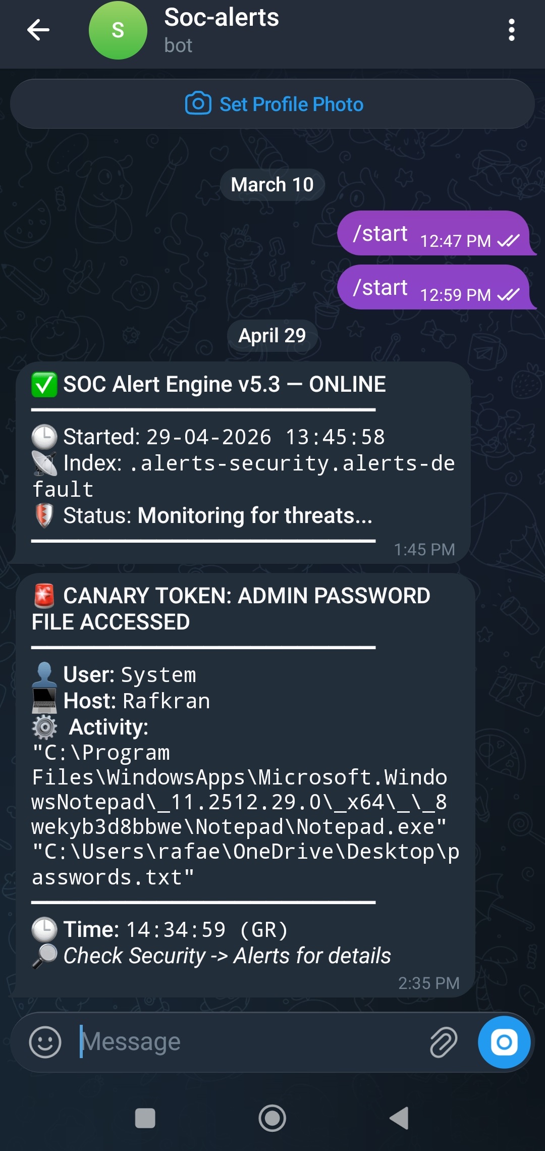 Telegram Canary 警报