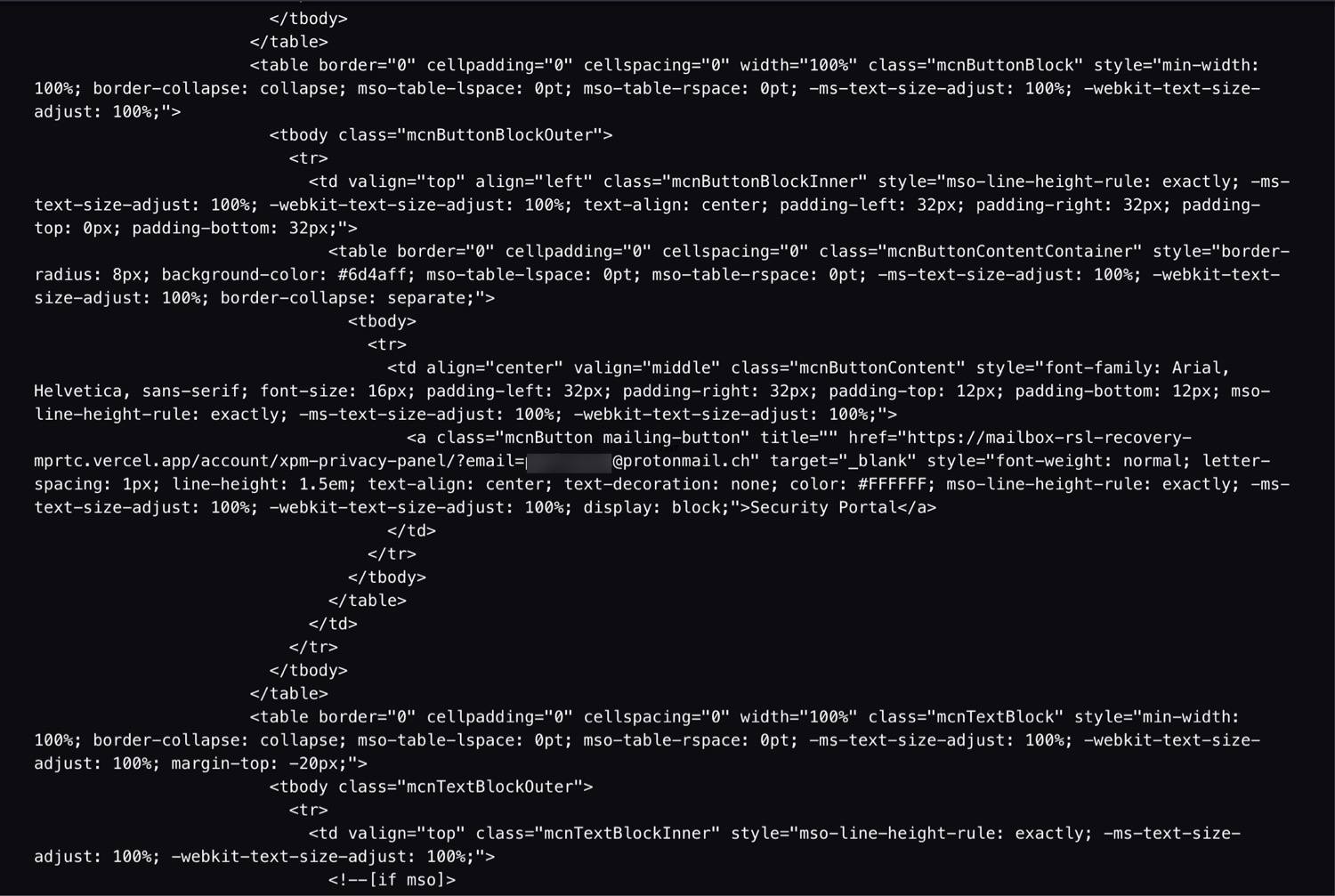 显示恶意链接的 HTML 源代码