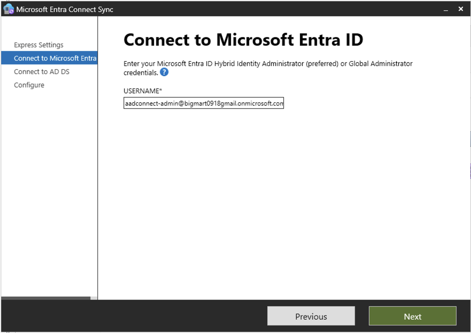 entra connect enter entra admin