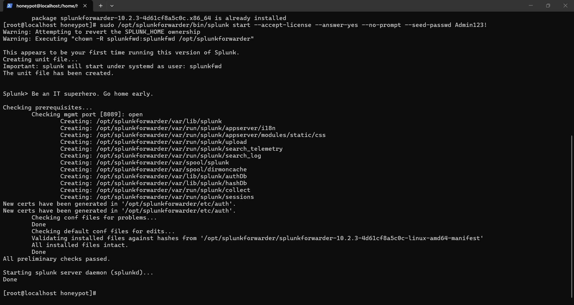 Splunk Forwarder Start