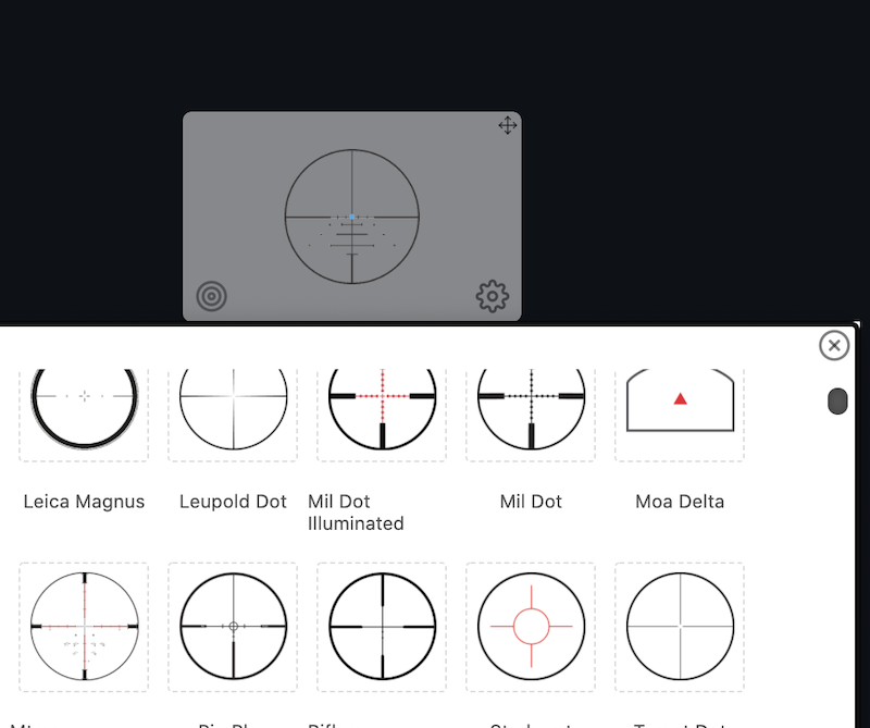 The CrossOver overlay above the crosshair chooser drawer