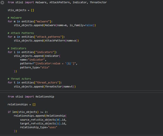 STIX 2.1 object creation code