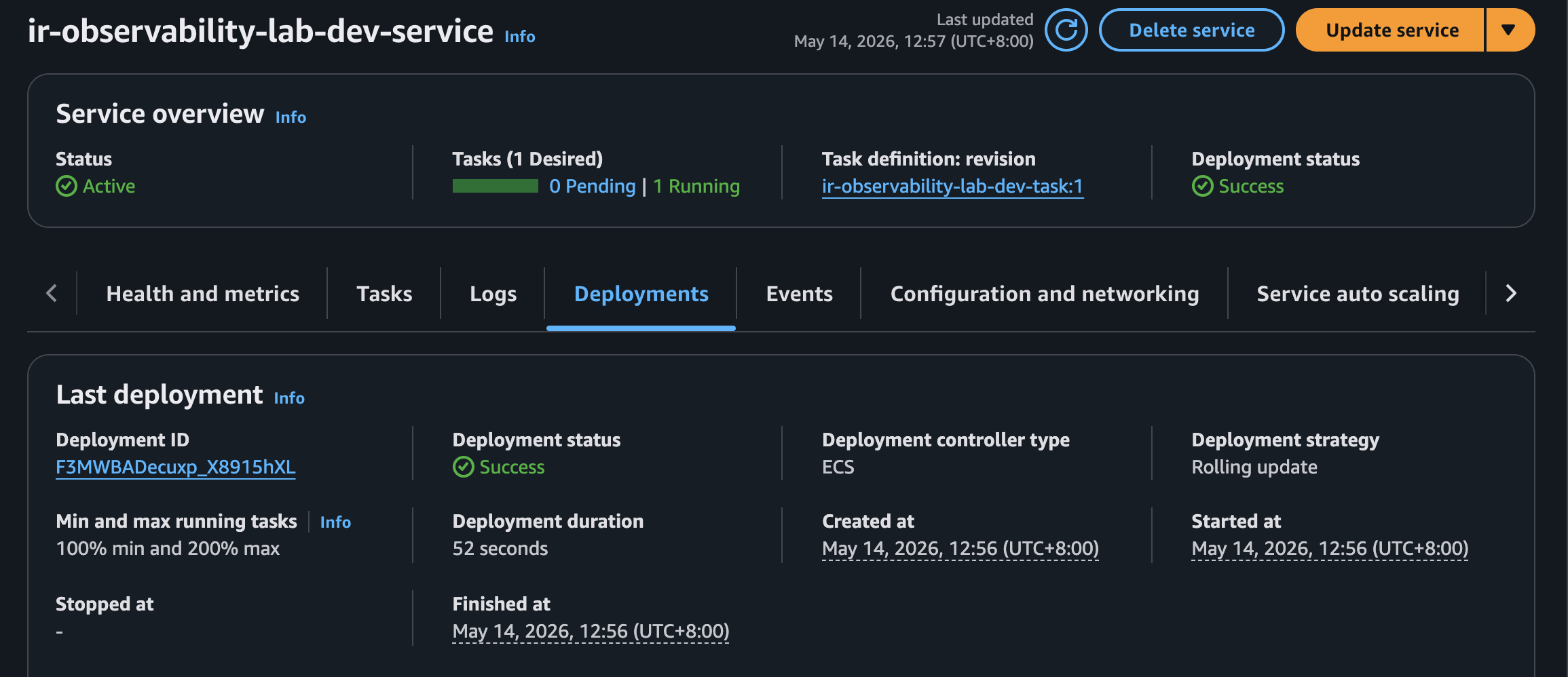 ECS service running