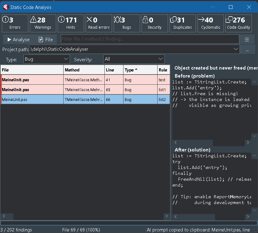 Delphi IDE 内嵌的 Delphi 静态代码分析工具
