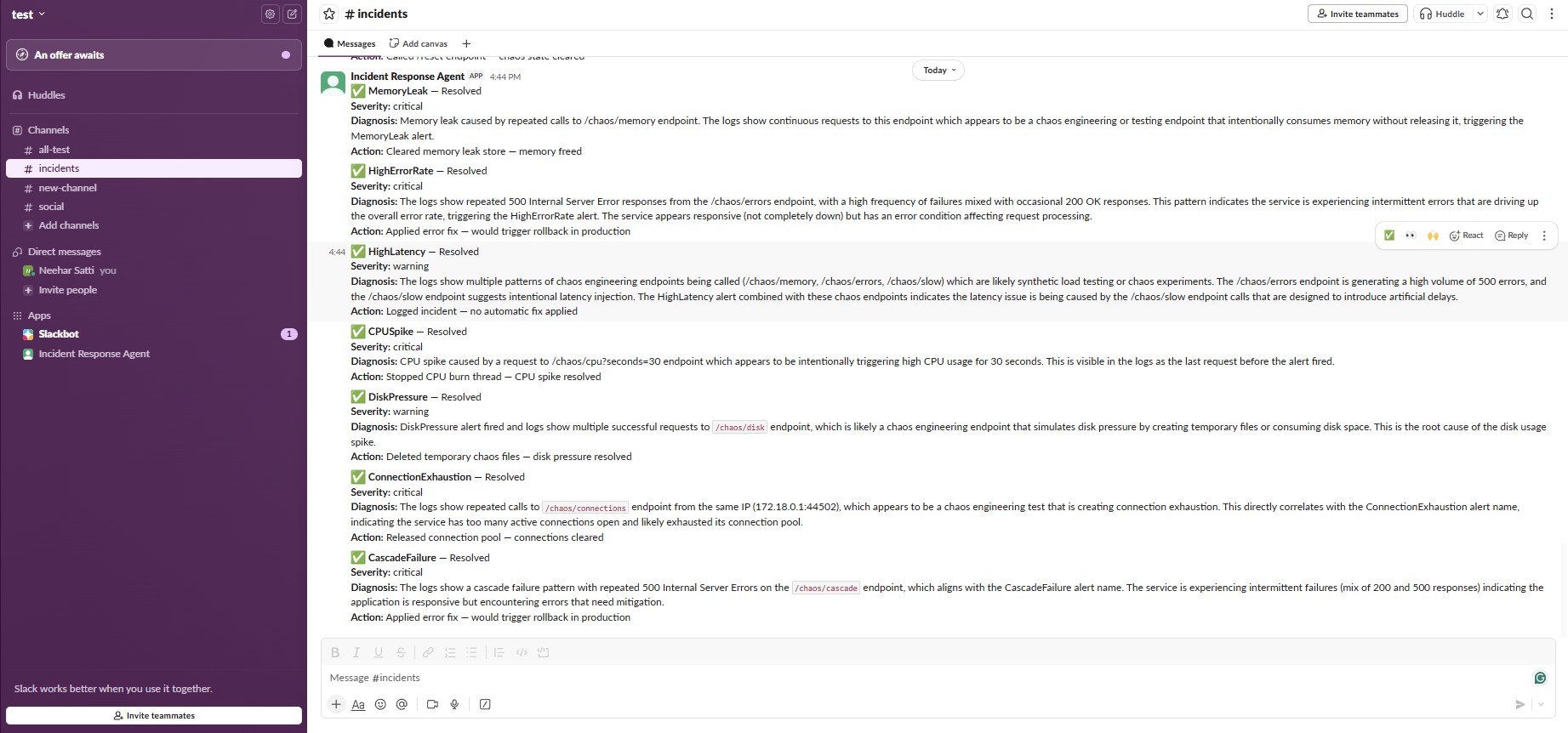 7 种不同的 Slack 通知 — 每条包含不同的诊断和针对性操作