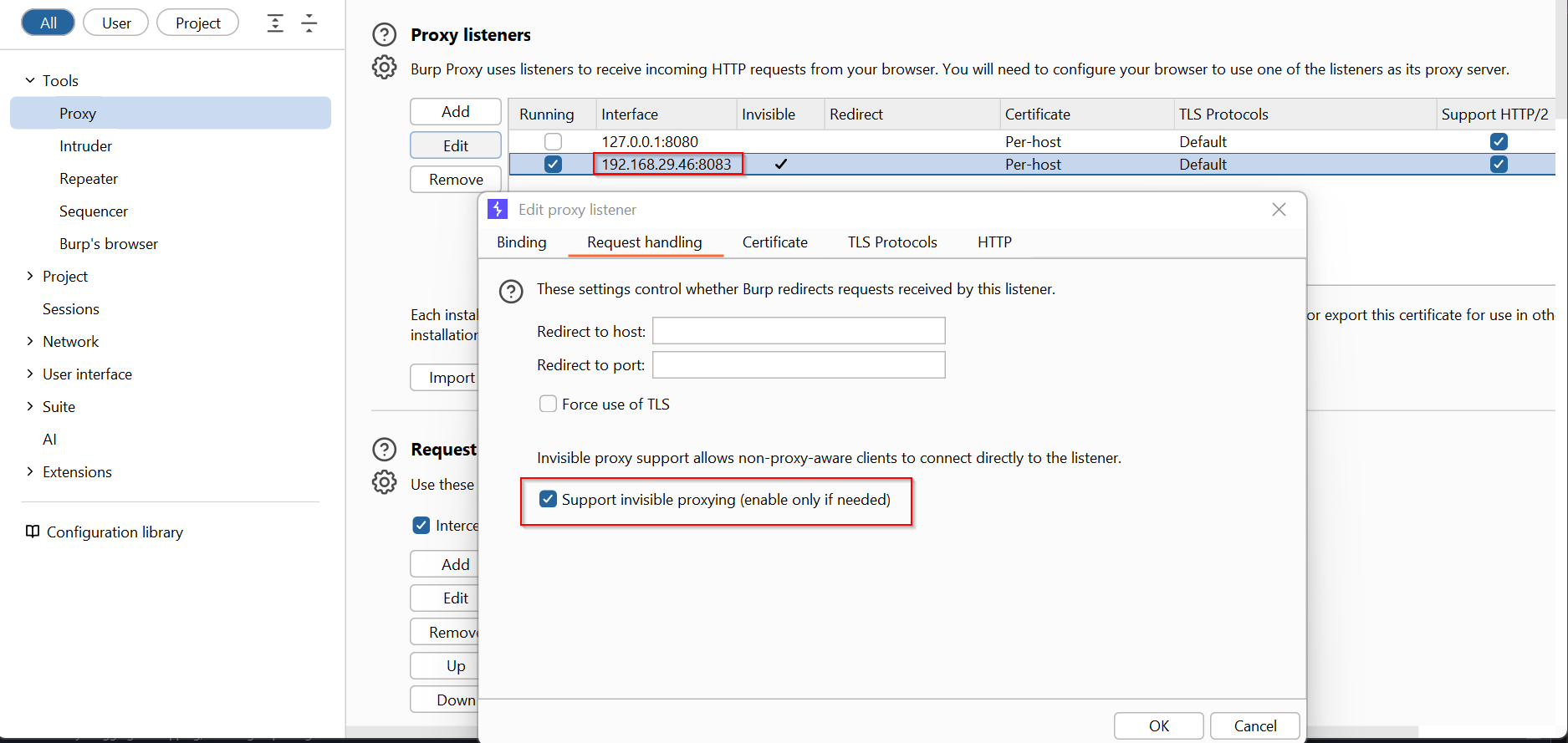 Burpsuite proxy Setup