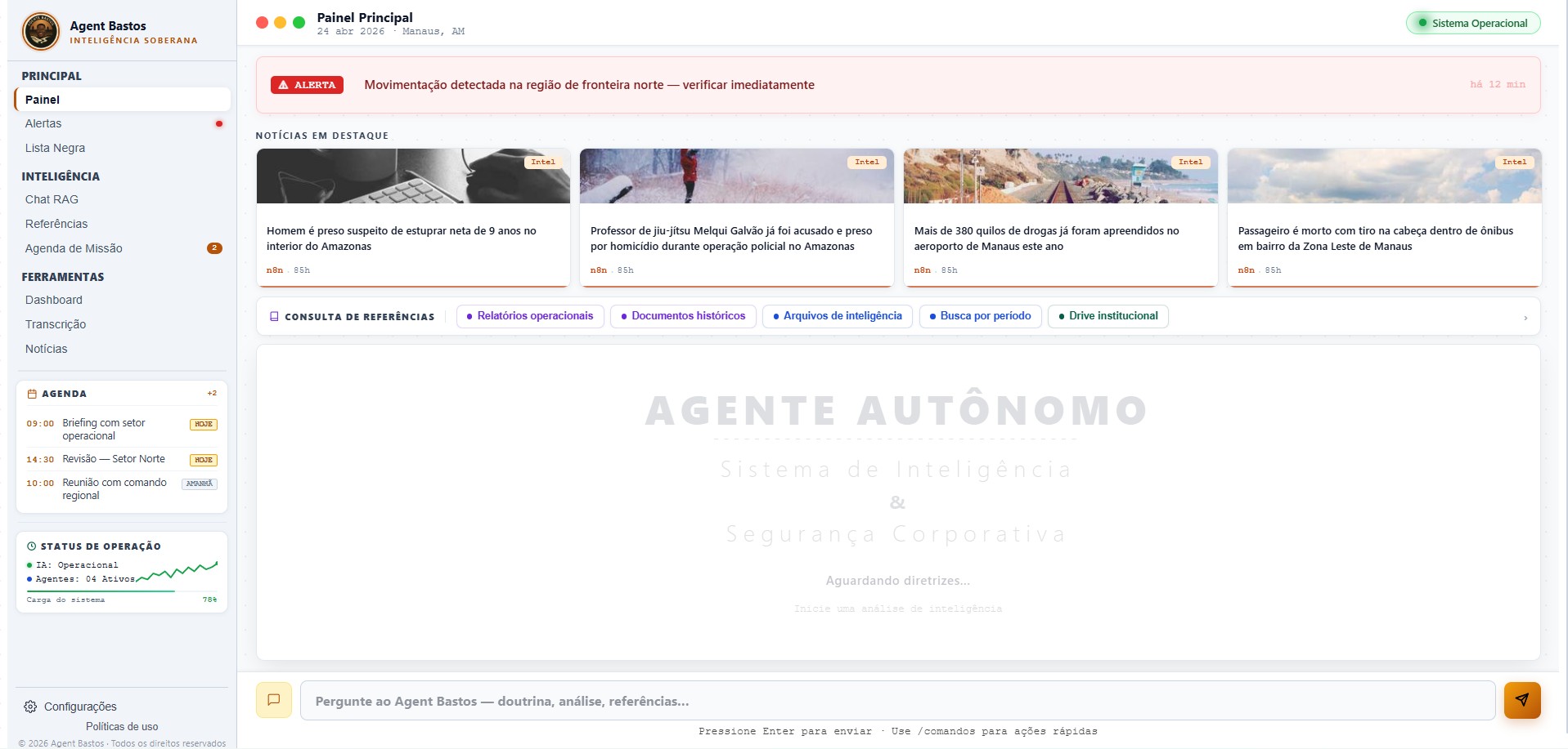 Painel principal do Agent Bastos
