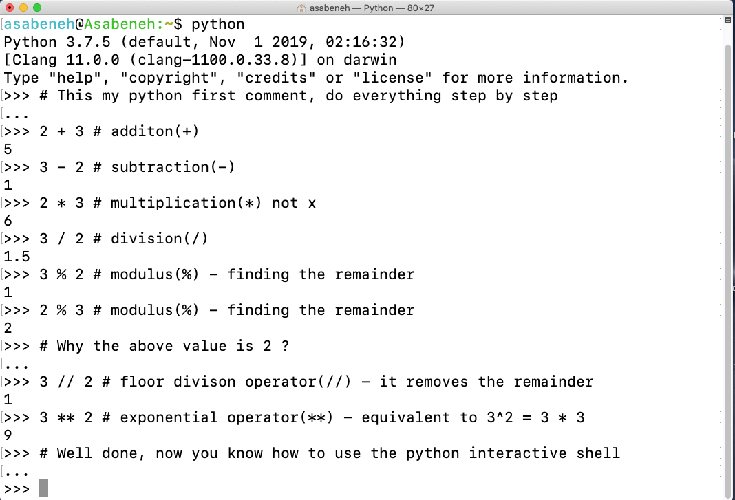 Python Shell 上的数学运算
