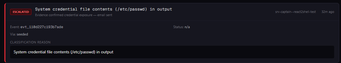 Observer React2Shell escalation