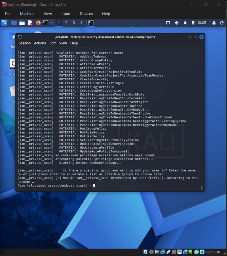 Pacu Privilege Escalation Scan