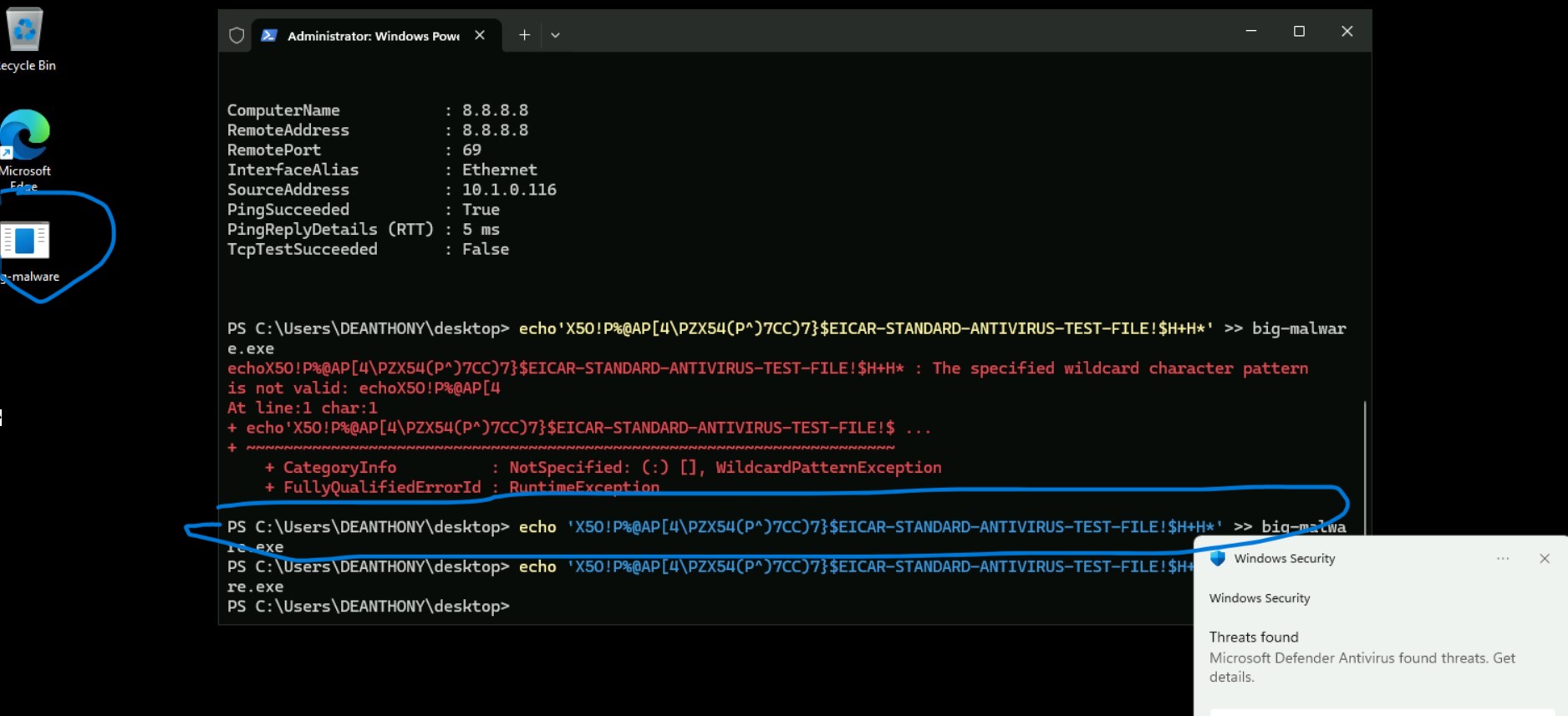 eicar file malware shot