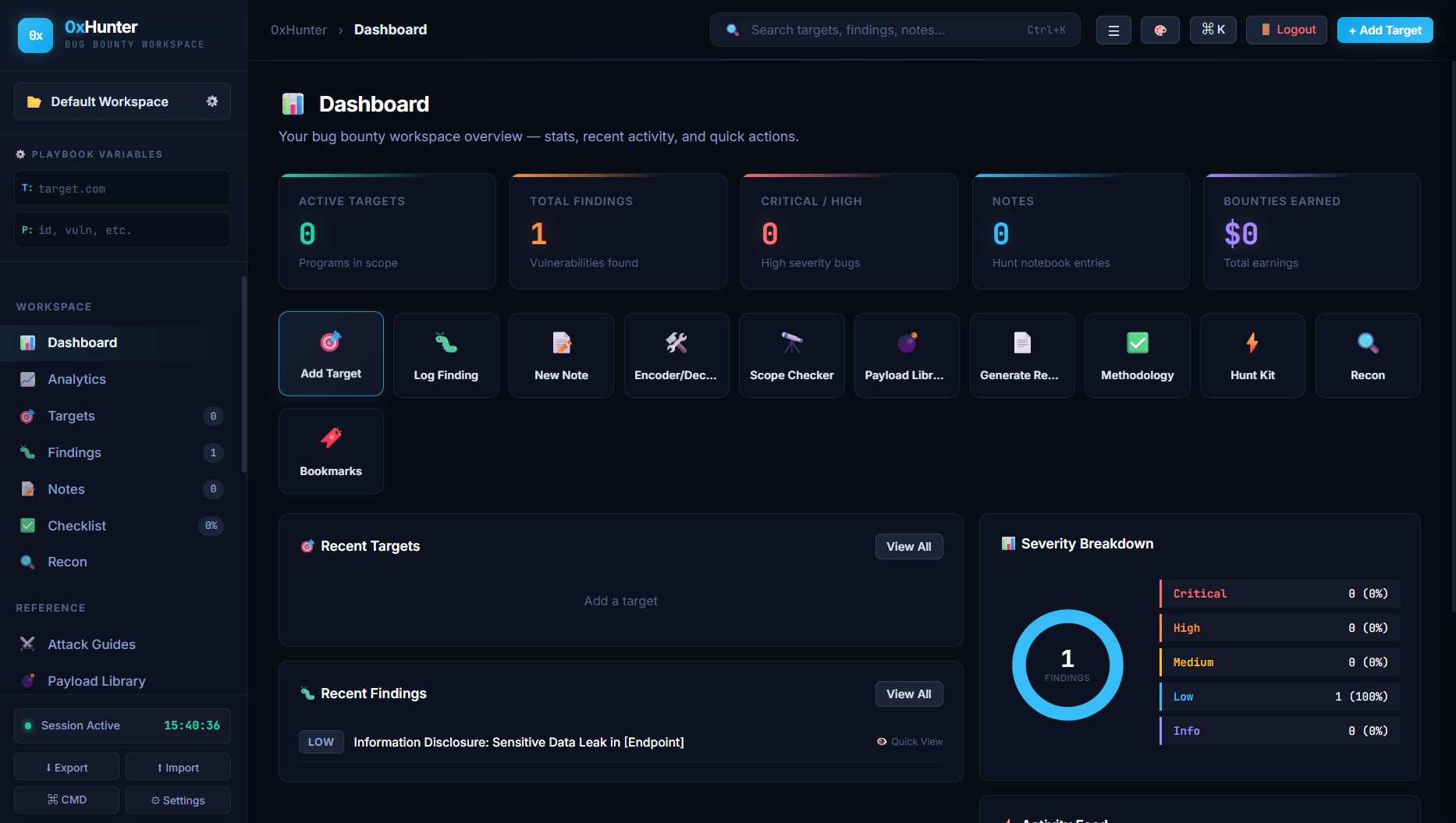0xHunter Dashboard Preview