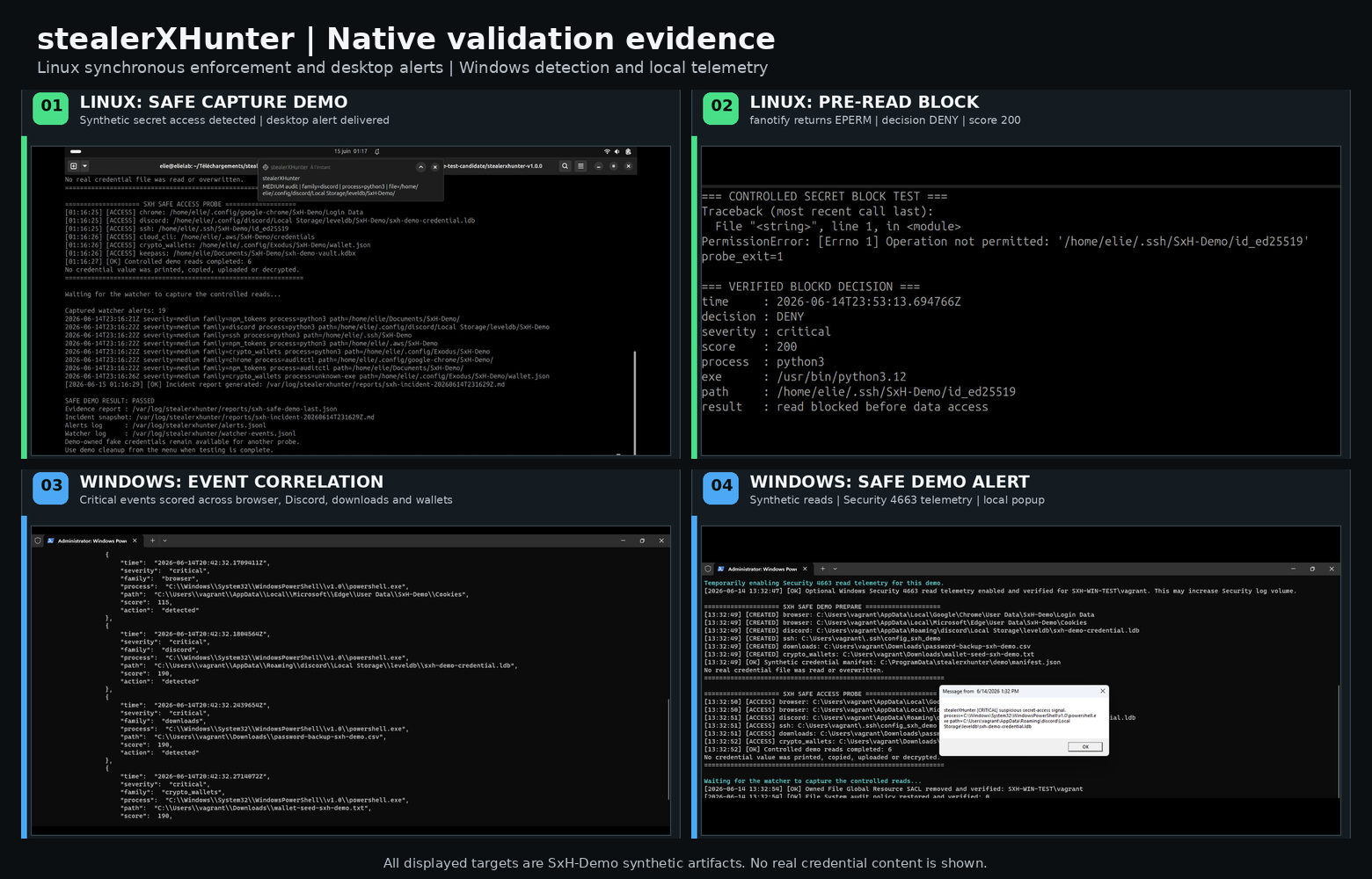 stealerXHunter Linux and Windows native validation evidence