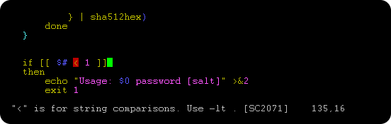 显示 Vim 中内联 shellcheck 反馈的截图