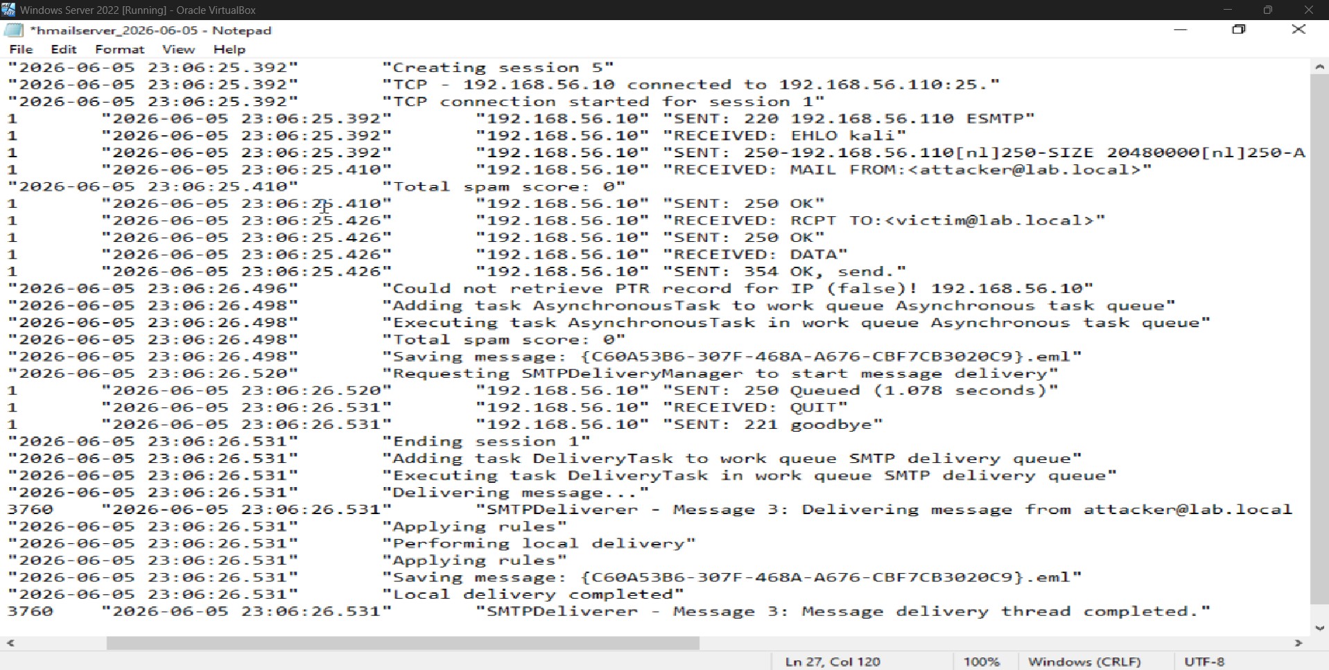 hMailServer Email Received Logs