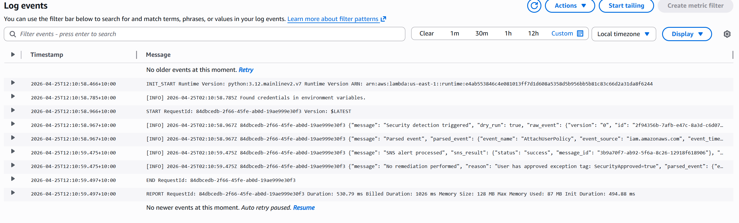 Test B CloudWatch Logs