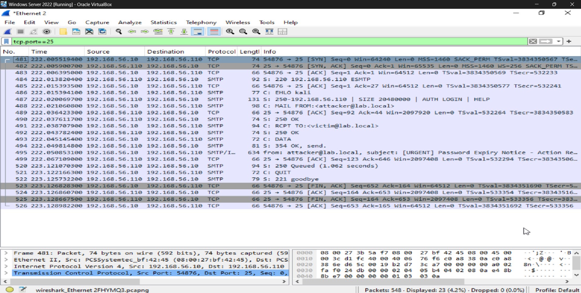 Wireshark SMTP Traffic