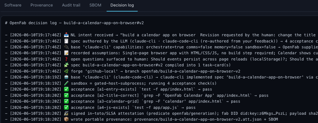 Decision log 标签页 — 人类可读的运行时间线