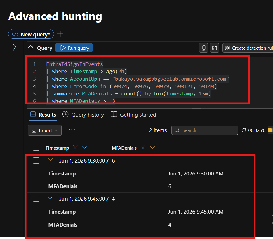 MFA 疲劳 Advanced Hunting