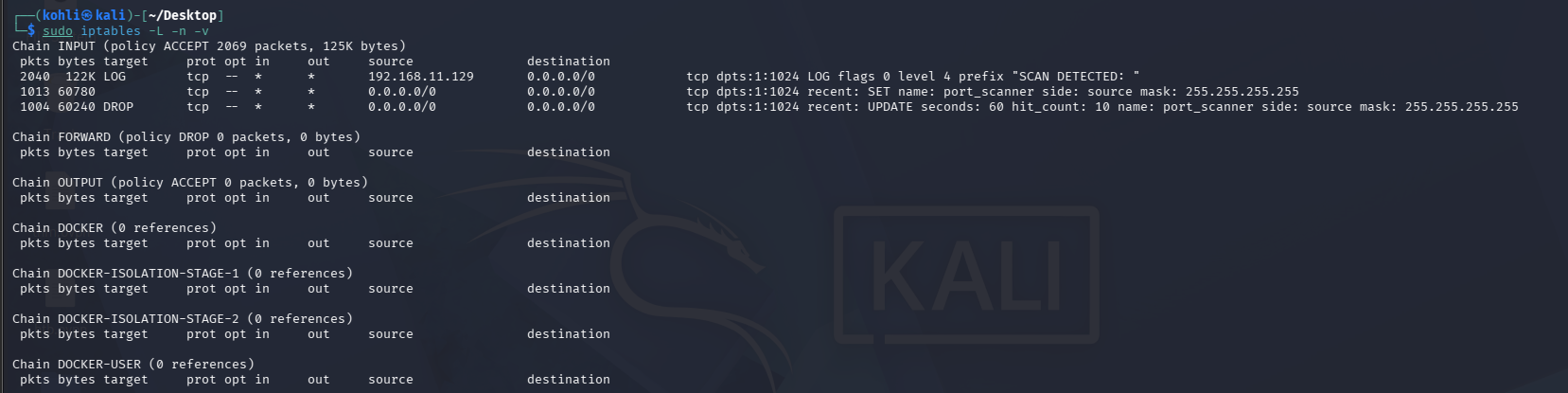 iptables DROP 数据包计数器