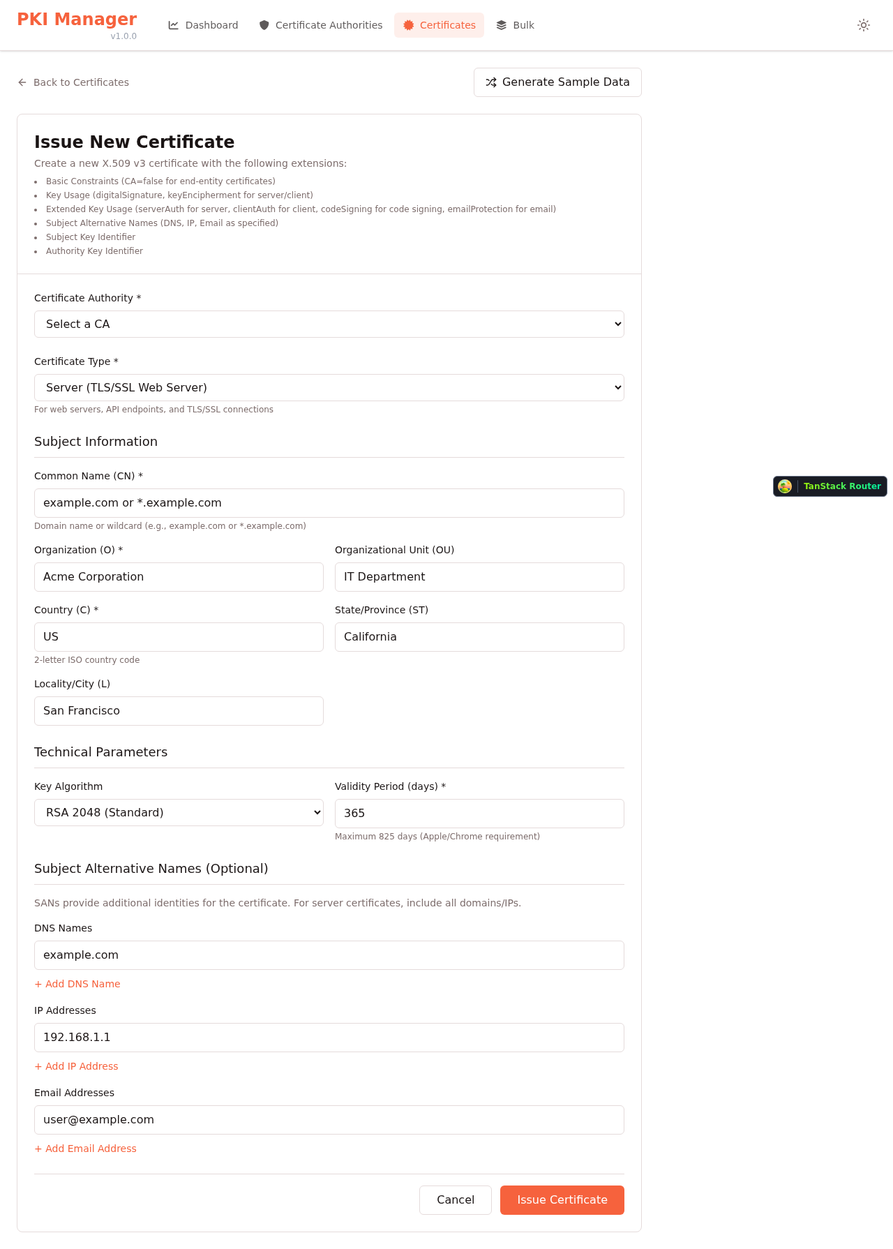 Issue Certificate