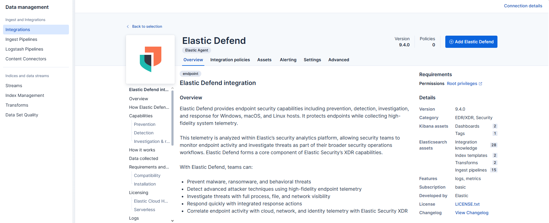 已添加 Elastic Defend