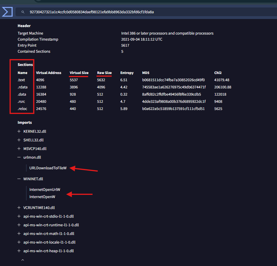 VirusTotal PE 导入和节信息
