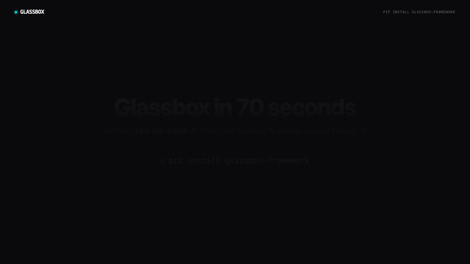 Glassbox in 70 seconds — walkthrough of all 6 tools