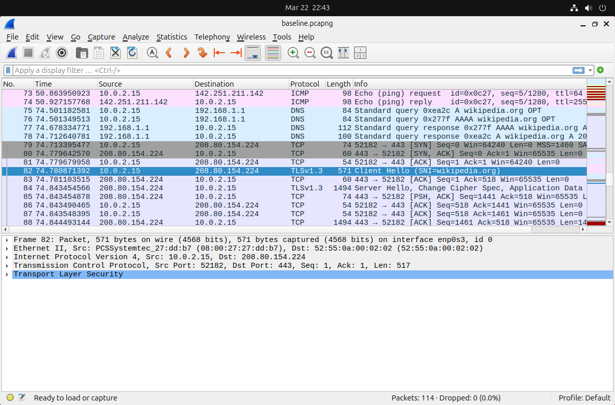 Baseline packet capture on enp0s3