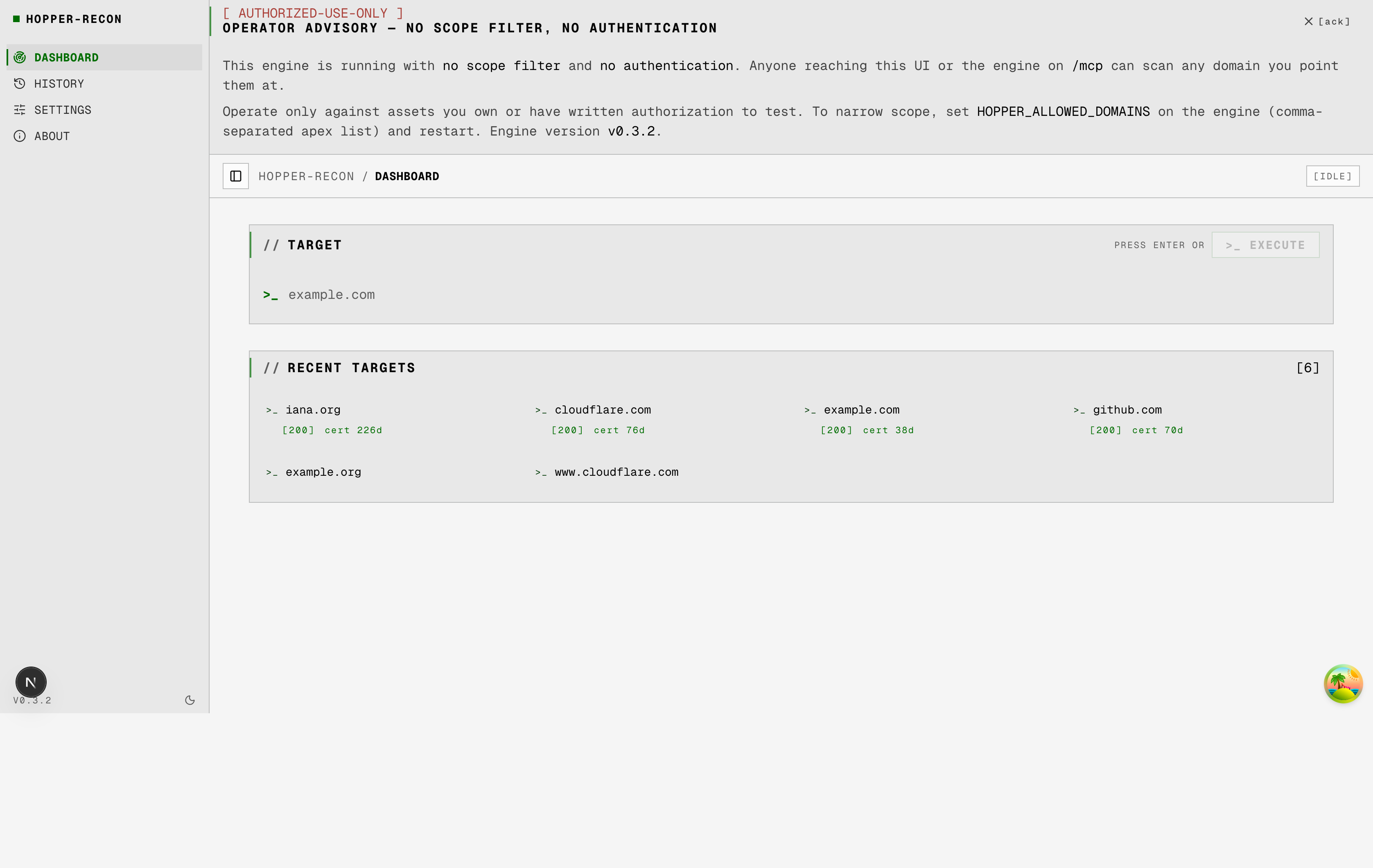 Dashboard with operator advisory banner