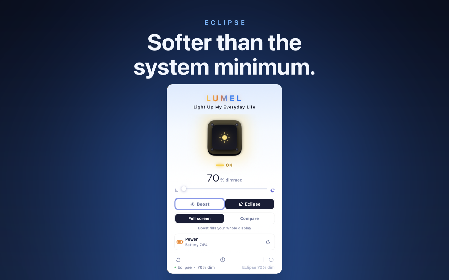 LUMEL Eclipse mode dimming a Mac below the system minimum brightness for night