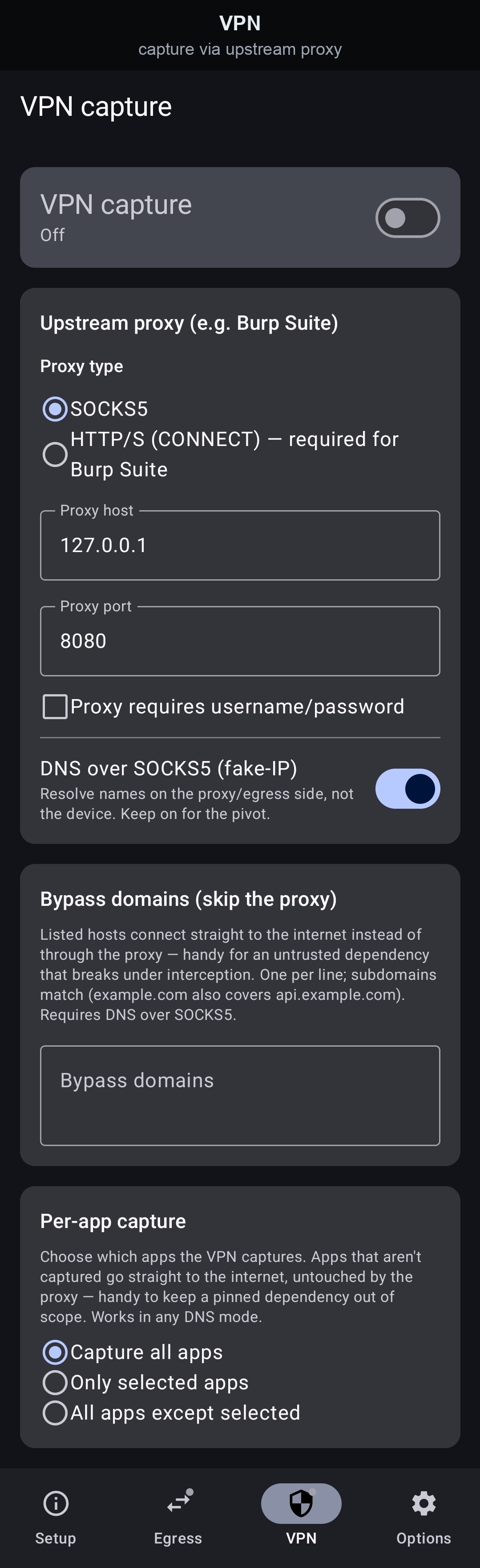 VPN tab — capture via upstream proxy screenshot