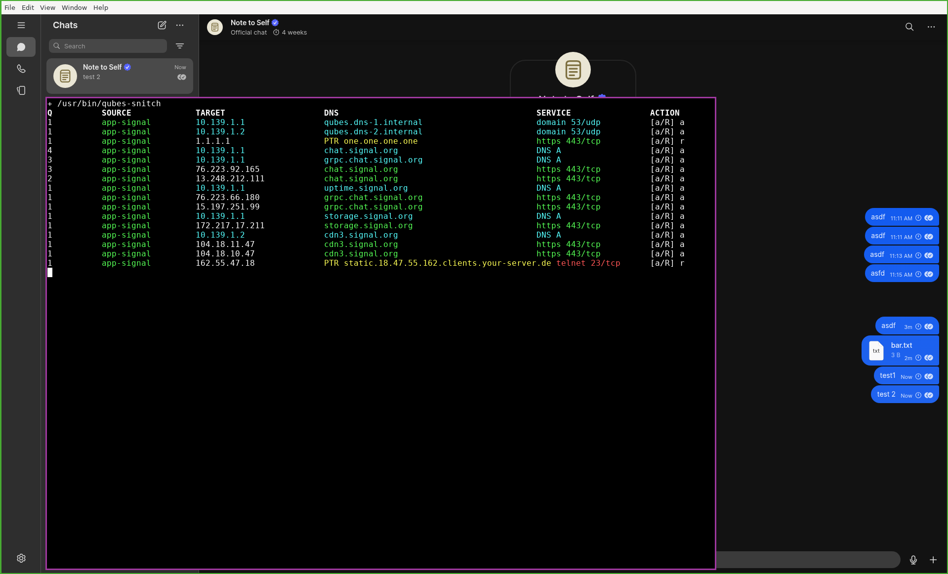 Qubes-Snitch running for a signal-desktop VM