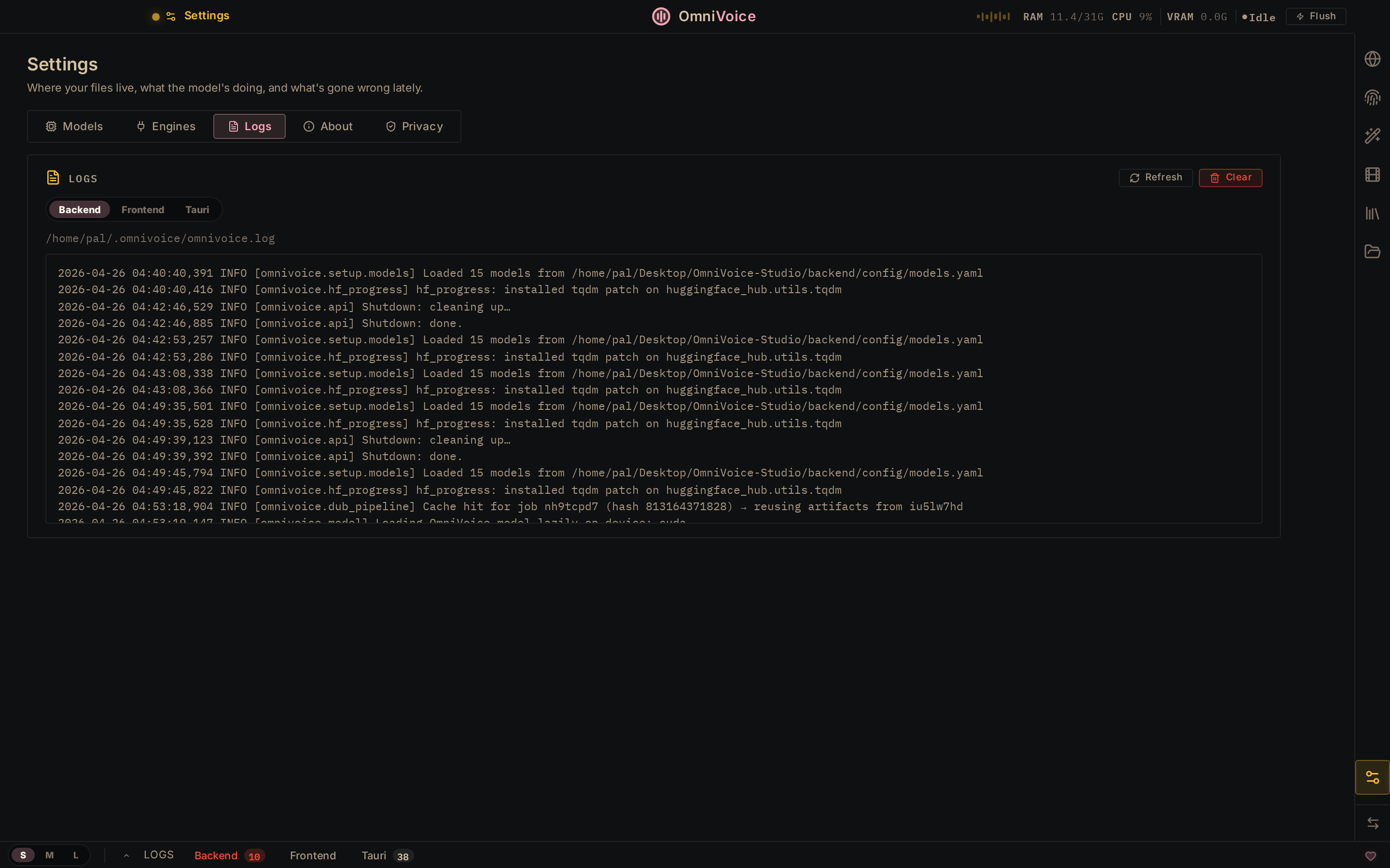 Settings — Logs