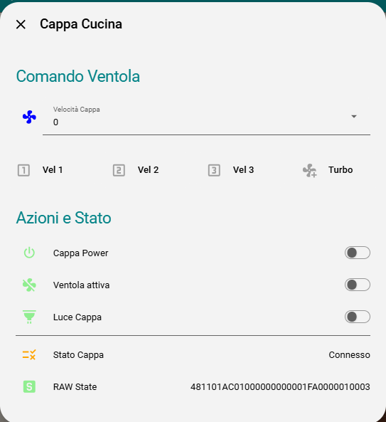 Home Assistant dashboard with the KKT KOLBE hood controls