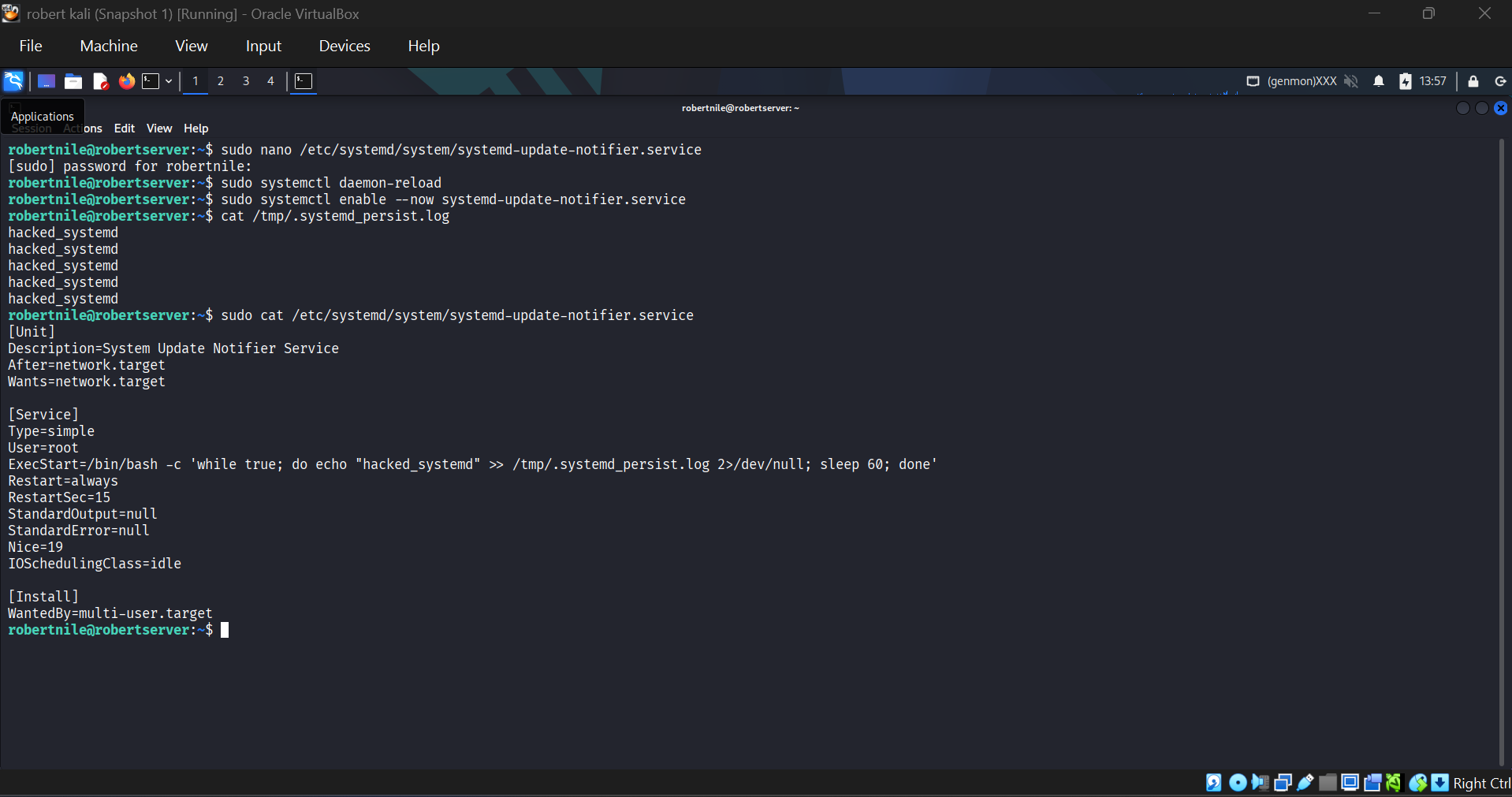 Created stealthy systemd persistence