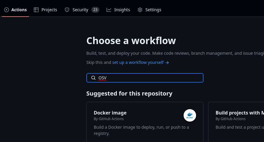 Image shows the GitHub Actions search bar.