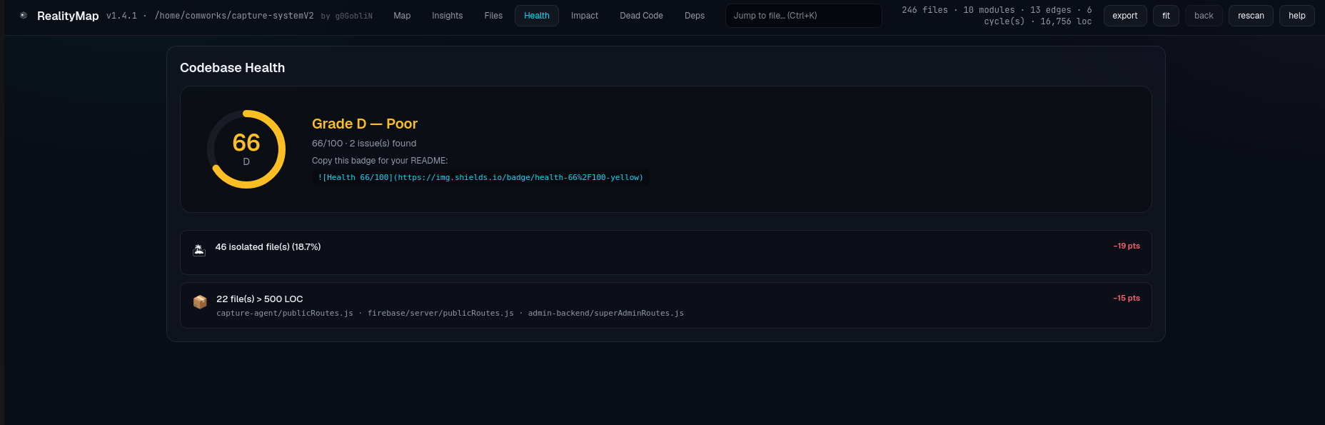 RealityMap Codebase Health Dashboard