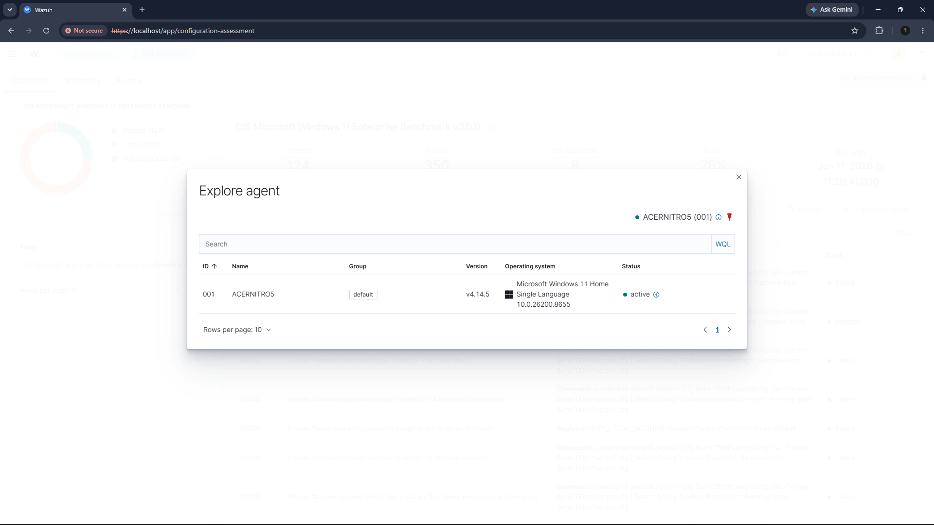 Wazuh agent ACERNITRO5 connected and active