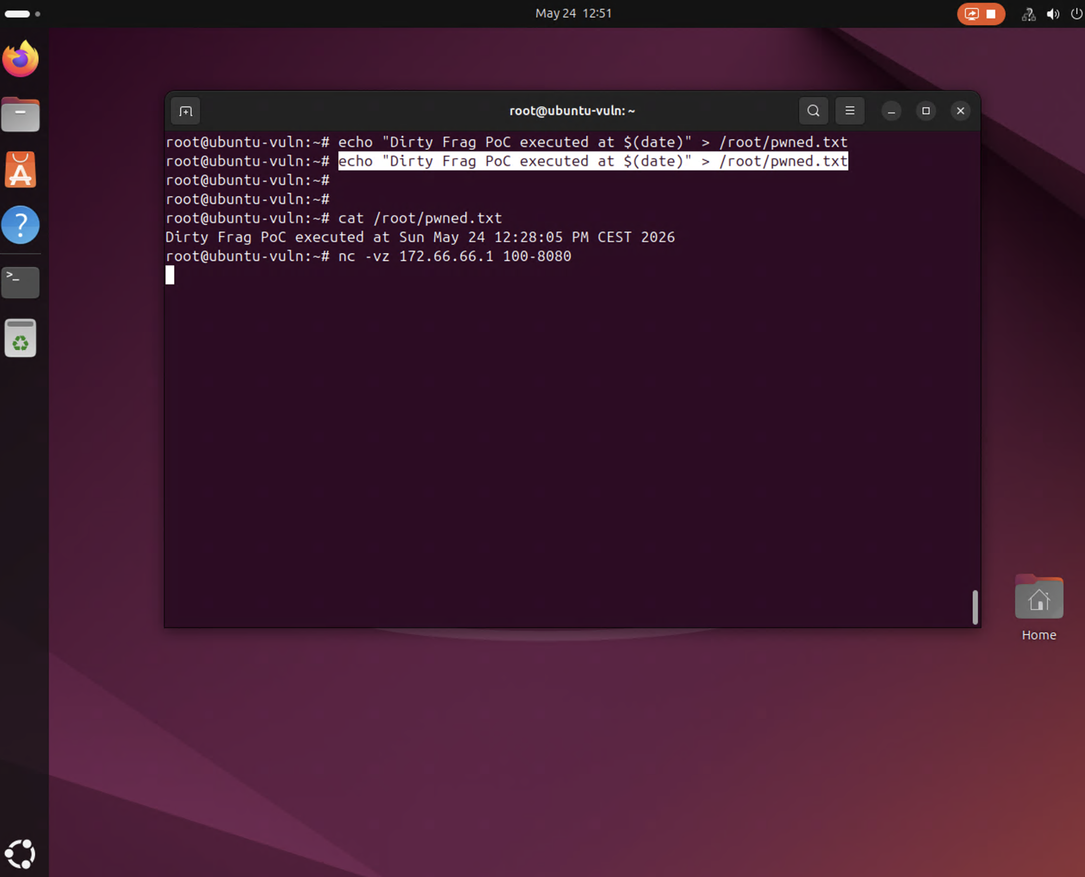 Network scan from root - nc against gateway