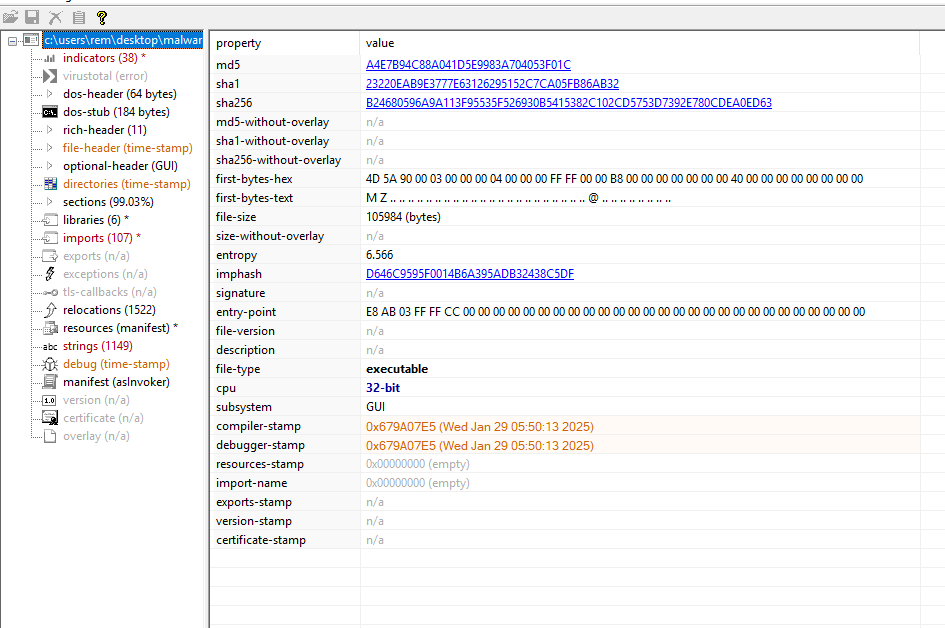peStudio 样本概览