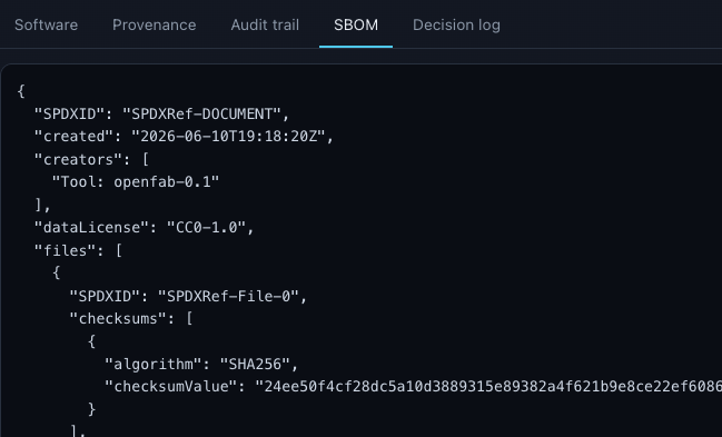 SBOM 标签页 — SPDX 物料清单