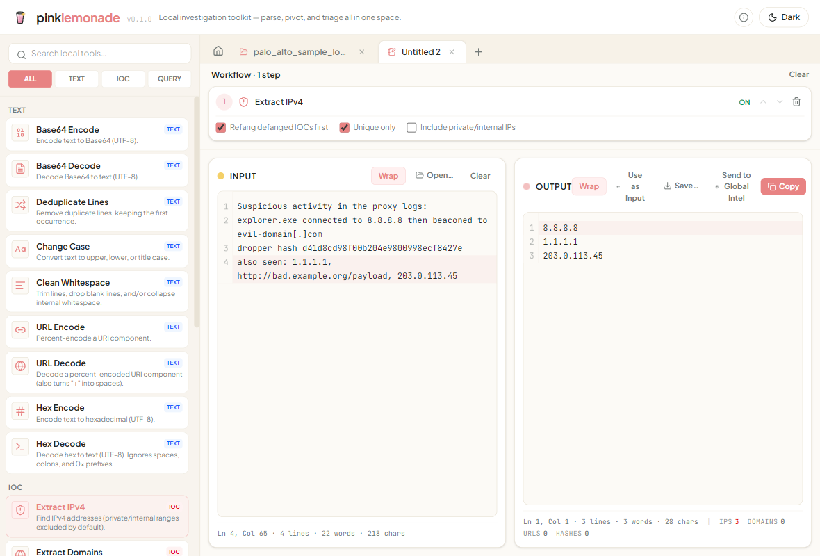 Notepad text transforms