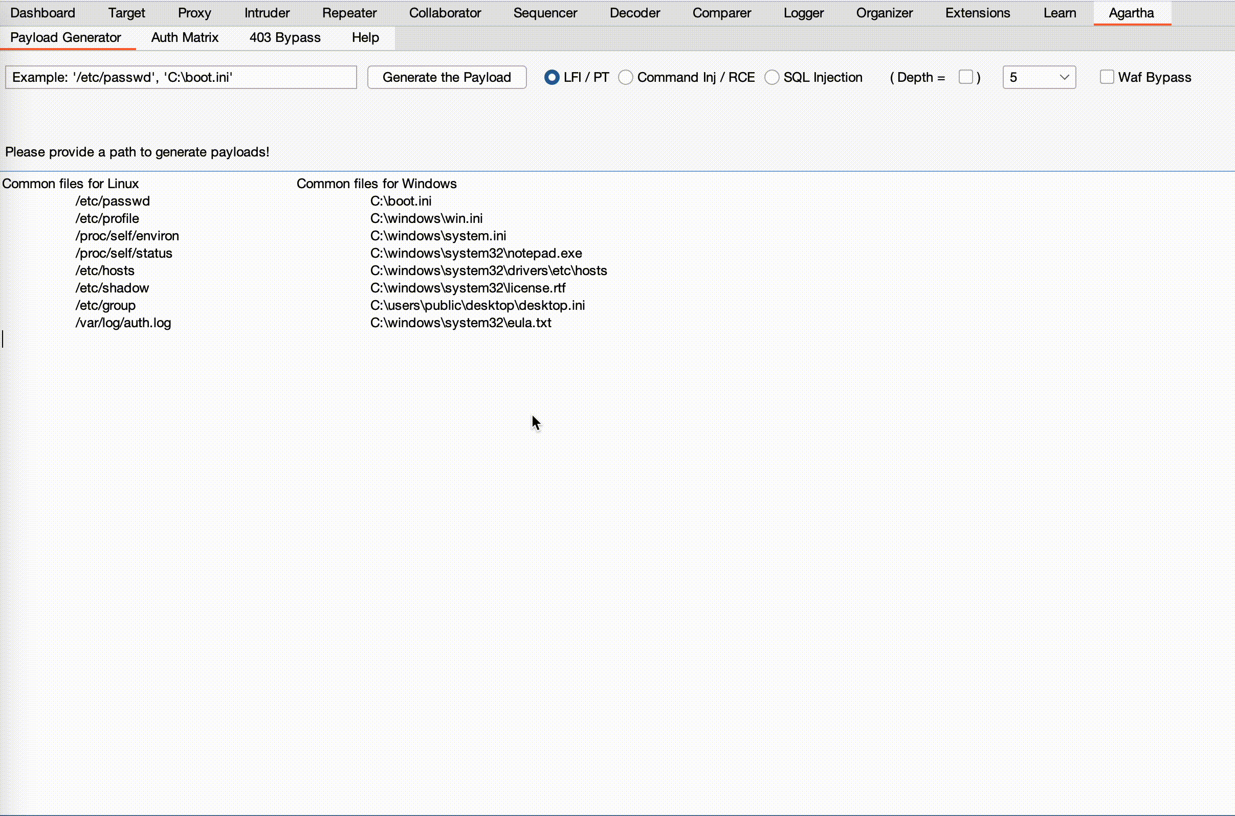 Directory Traversal/Local File Inclusion wordlist