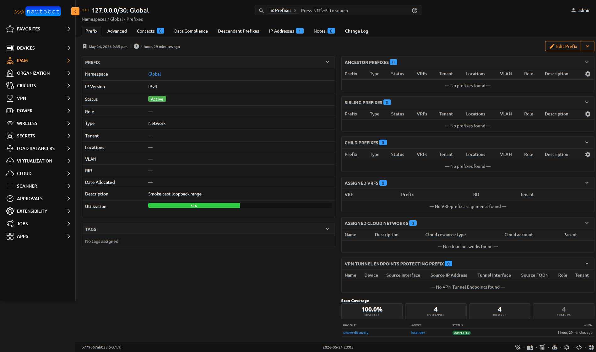 Scan Coverage panel on Prefix detail