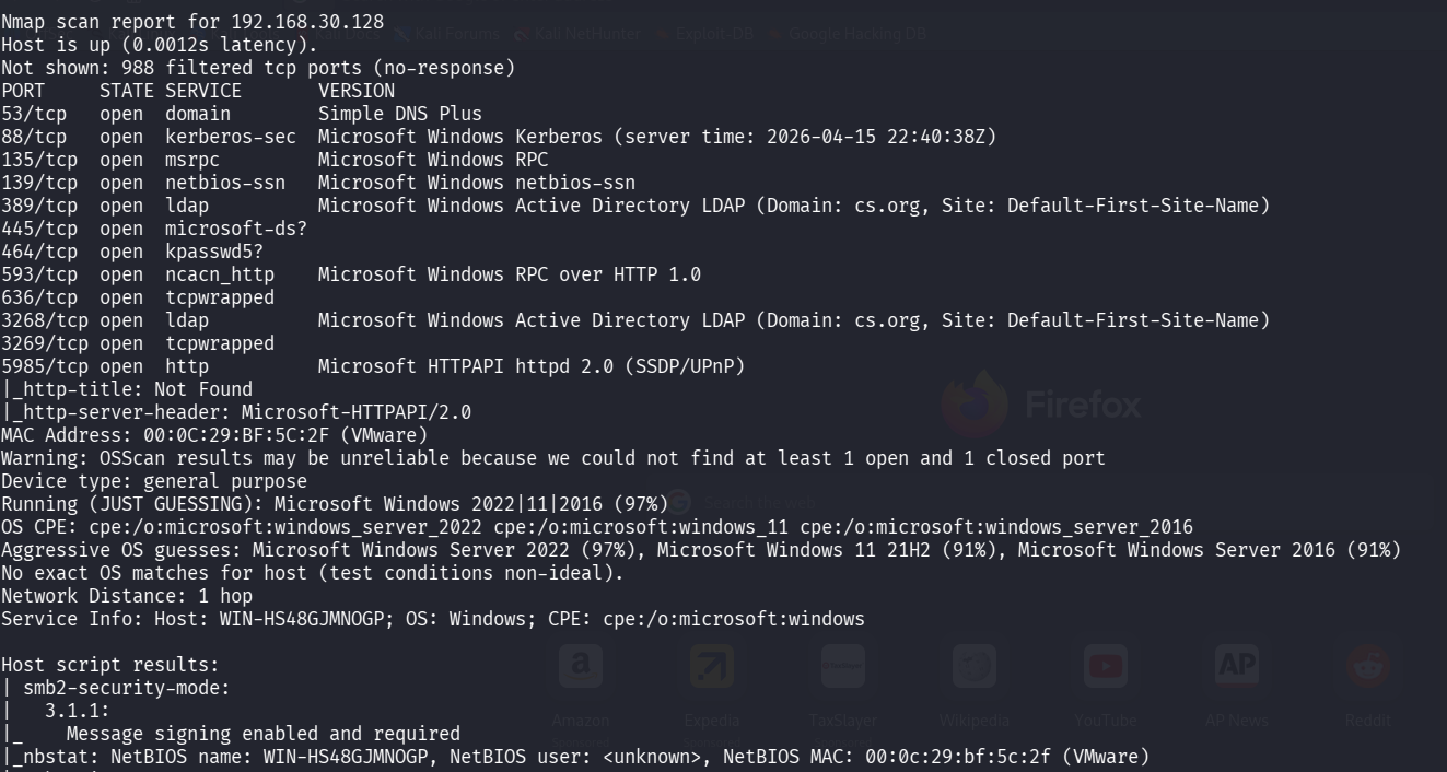 Nmap 扫描域控制器识别