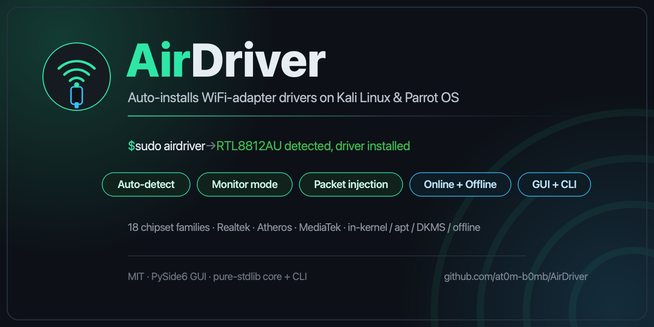 AirDriver — WiFi adapter driver auto-installer for Kali Linux & Parrot OS